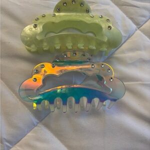 Iridescent and Green Hair Clips